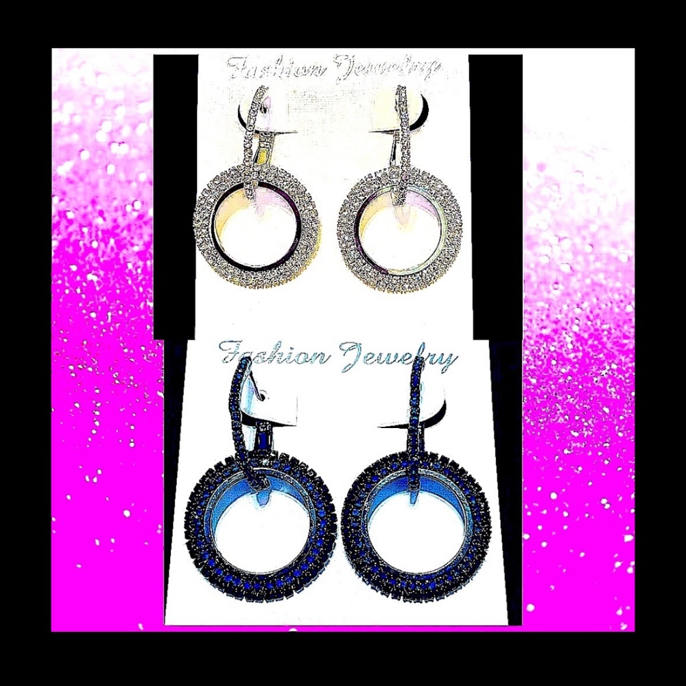 2 pair of Rhinestone earrings Silver & Blue Bundle NWT